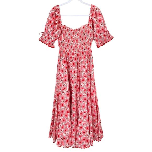Pink City Prints Jodhpur Smocked Puff Sleeve Midi Dress Dusty Rose Pink Floral - Picture 3 of 6
